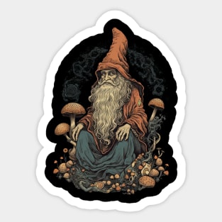 Lord Of The Shrooms - dark gnome wizard fantasy mushroom illustration Sticker